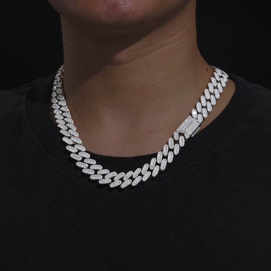 14mm S925 1 Row Baguette Moissanite Cuban Link Chain