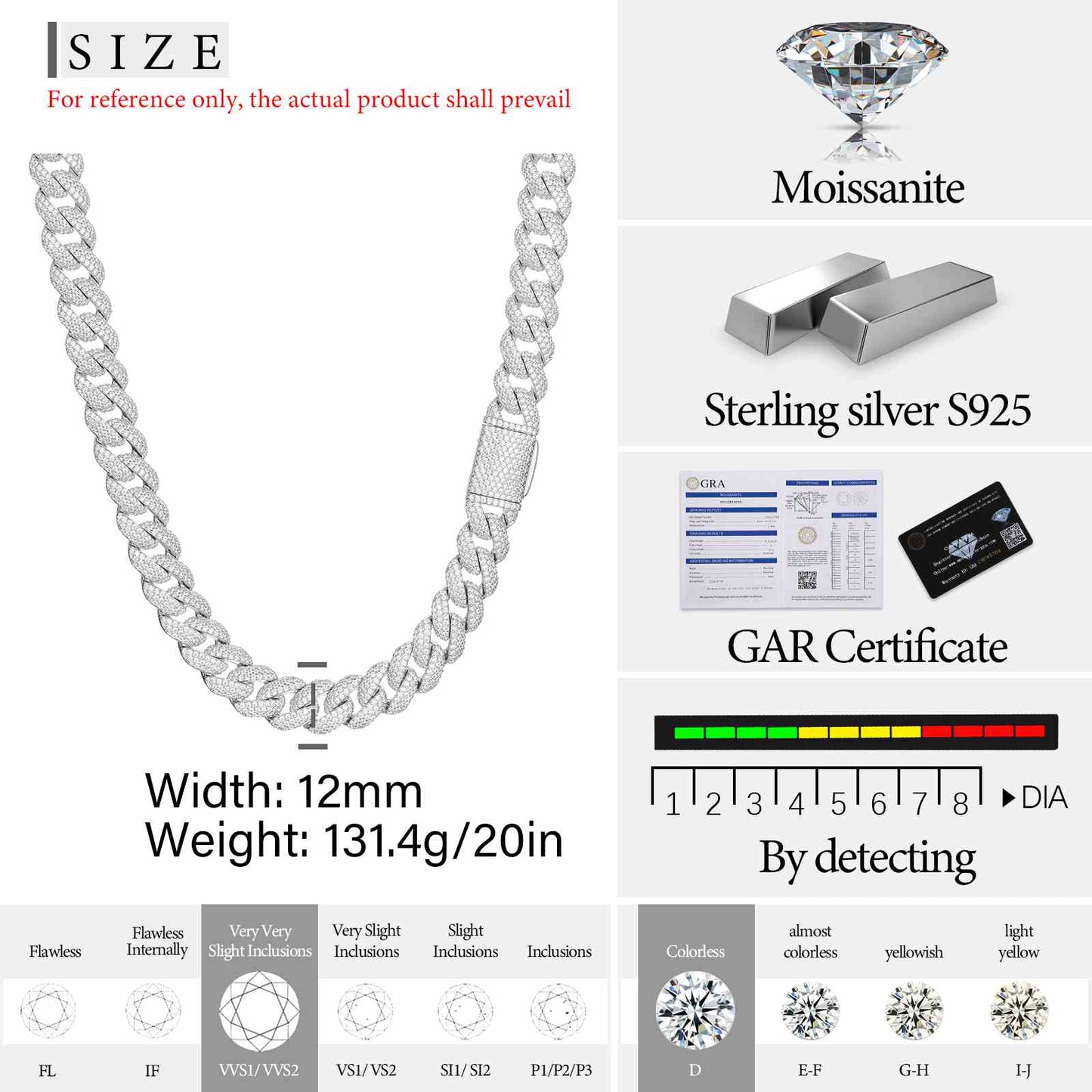 12mm S925 Micro 3 Rows Moissanite Cuban Link Chain