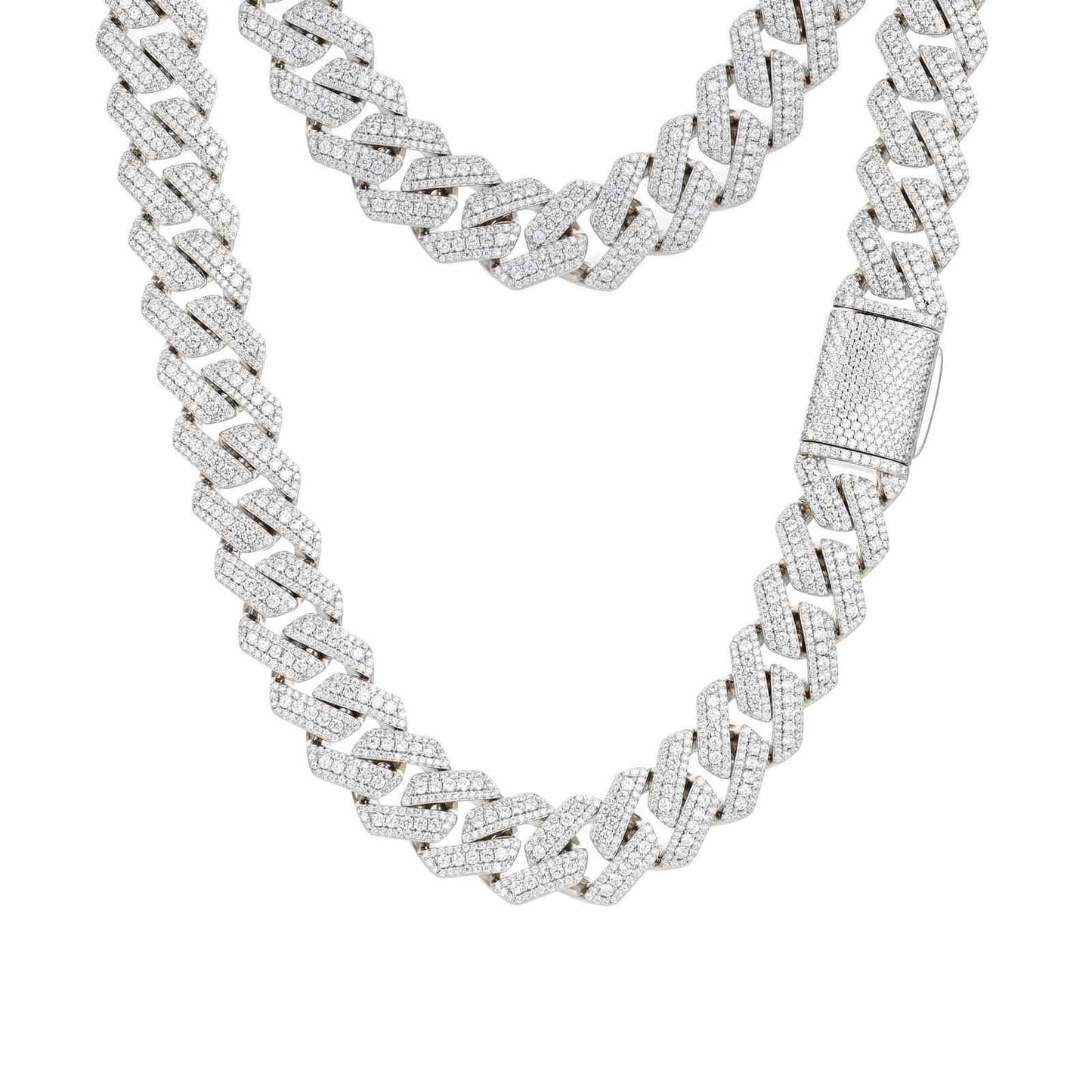 15mm S925 Micro 3 Rows Moissanite Cuban Link Chain