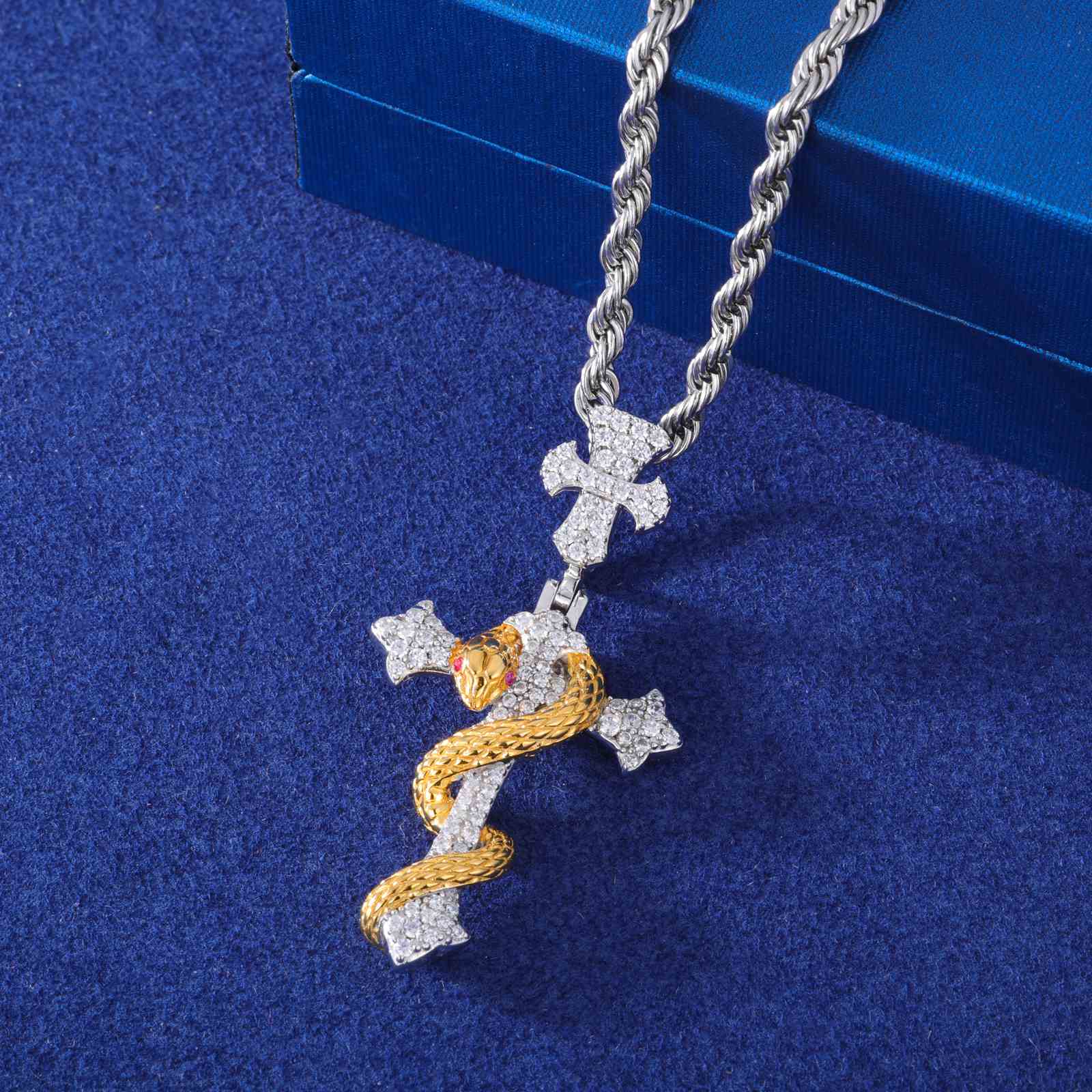 S925 Moissanite The Rod of Asclepius Cross Pendant