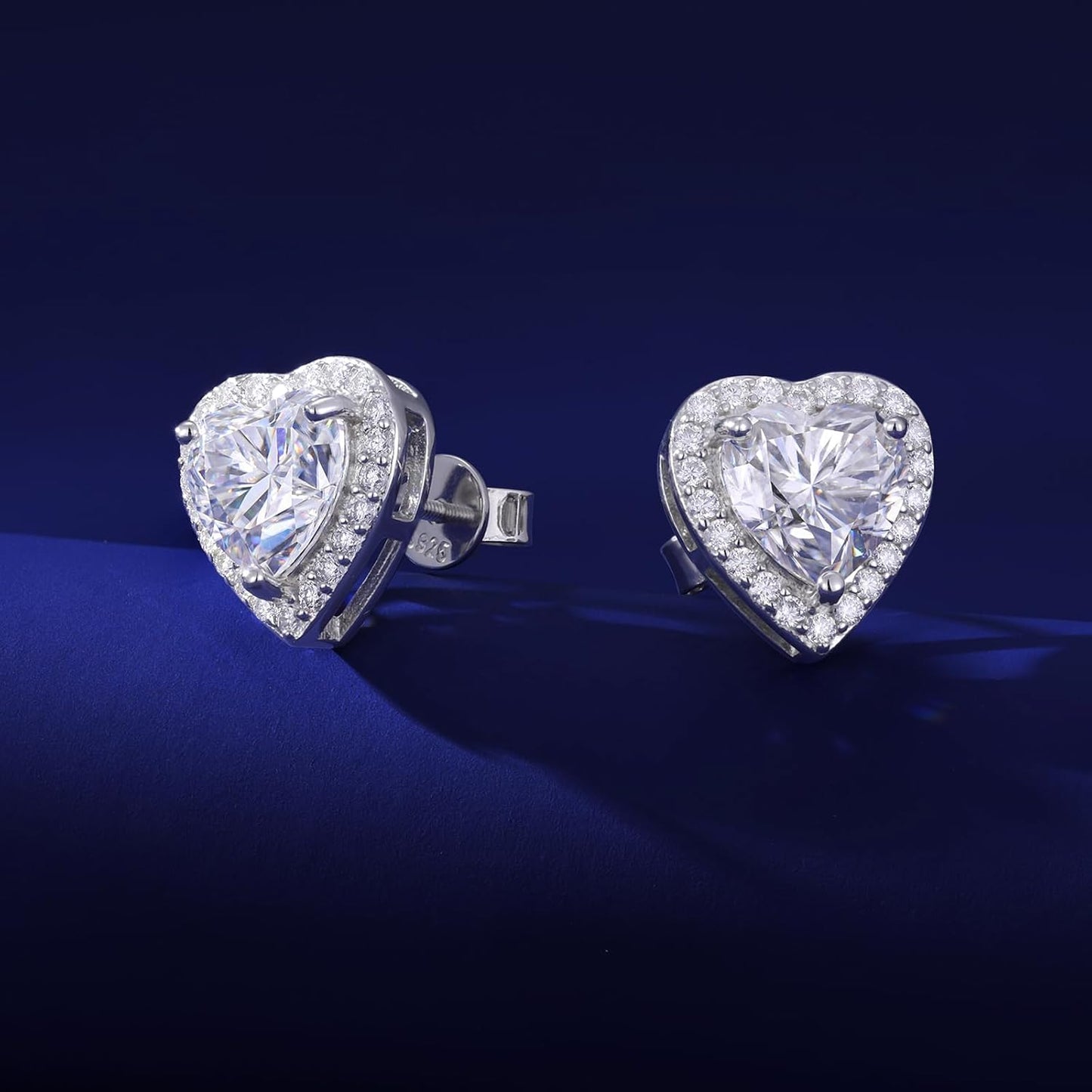 S925 Moissanite Cluster Heart Halo Stud Earrings