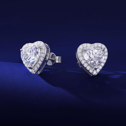 S925 Moissanite Cluster Heart Halo Stud Earrings