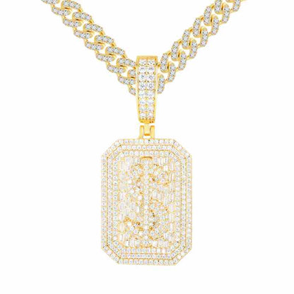 S925 Baguette Moissanite Dollar Sign Dog Tag Pendant
