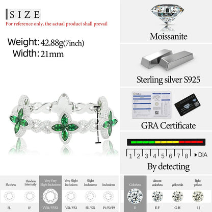 21mm S925 Moissanite Coloful Four Leaf Clover Infinity Bracelet