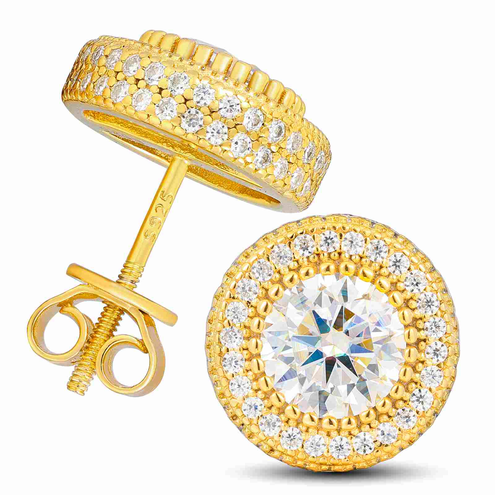 S925 Cluster Moissanite Round Halo Stud Earrings
