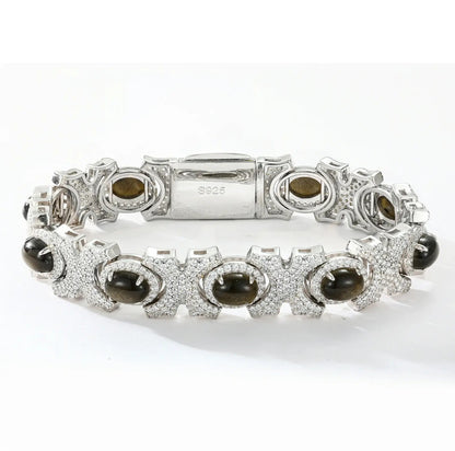 13mm S925 Moissanite Oval Natural Obsidian X Link Bracelet