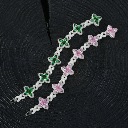 21mm S925 Moissanite Coloful Four Leaf Clover Infinity Bracelet