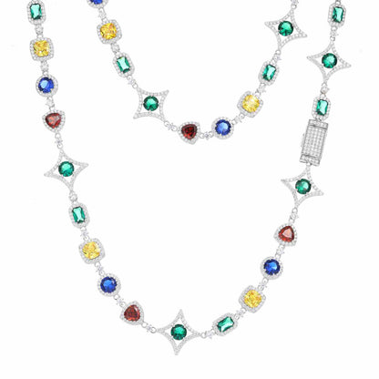 17mm S925 Moissanite Colored Star Halo Tennis Chain
