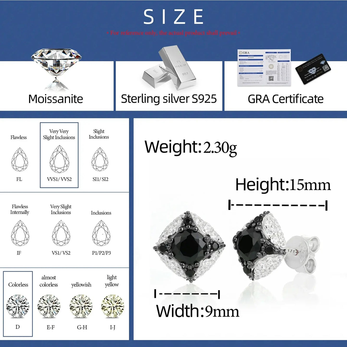 S925 Moissanite Black Four-pointed Star Stud Earrings