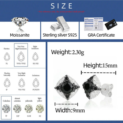 S925 Moissanite Black Four-pointed Star Stud Earrings