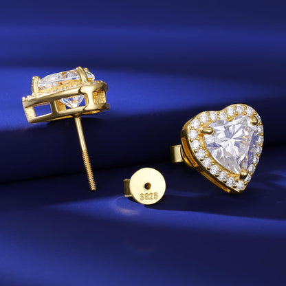 S925 Moissanite Cluster Heart Halo Stud Earrings