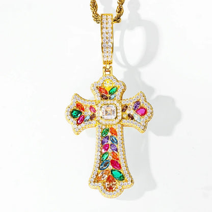 S925 Moissanite Assorted Candy Iris Cross Pendant