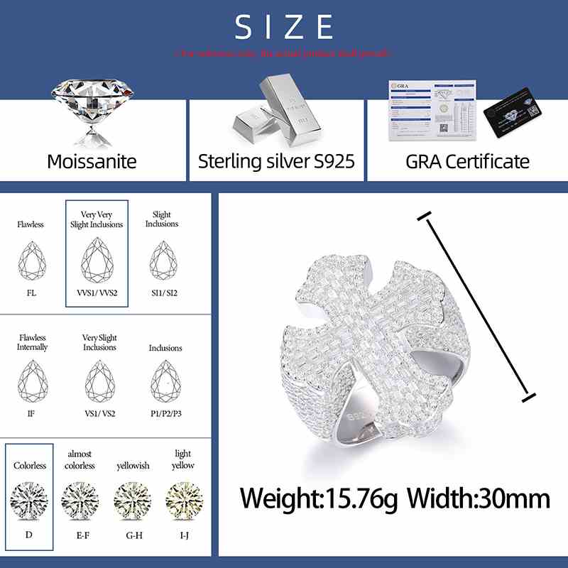 S925 Baguette Moissanite Iris Cross Ring