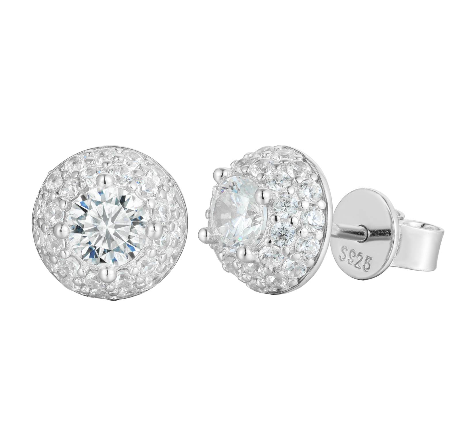 S925 Moissanite Hemisphere Halo Stud Earring